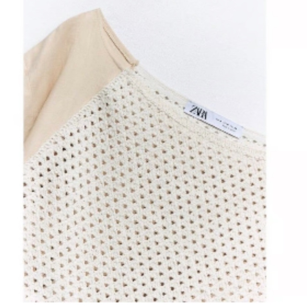 Zara Linen Crochet Beige Midi Dress - Picture 7 of 7